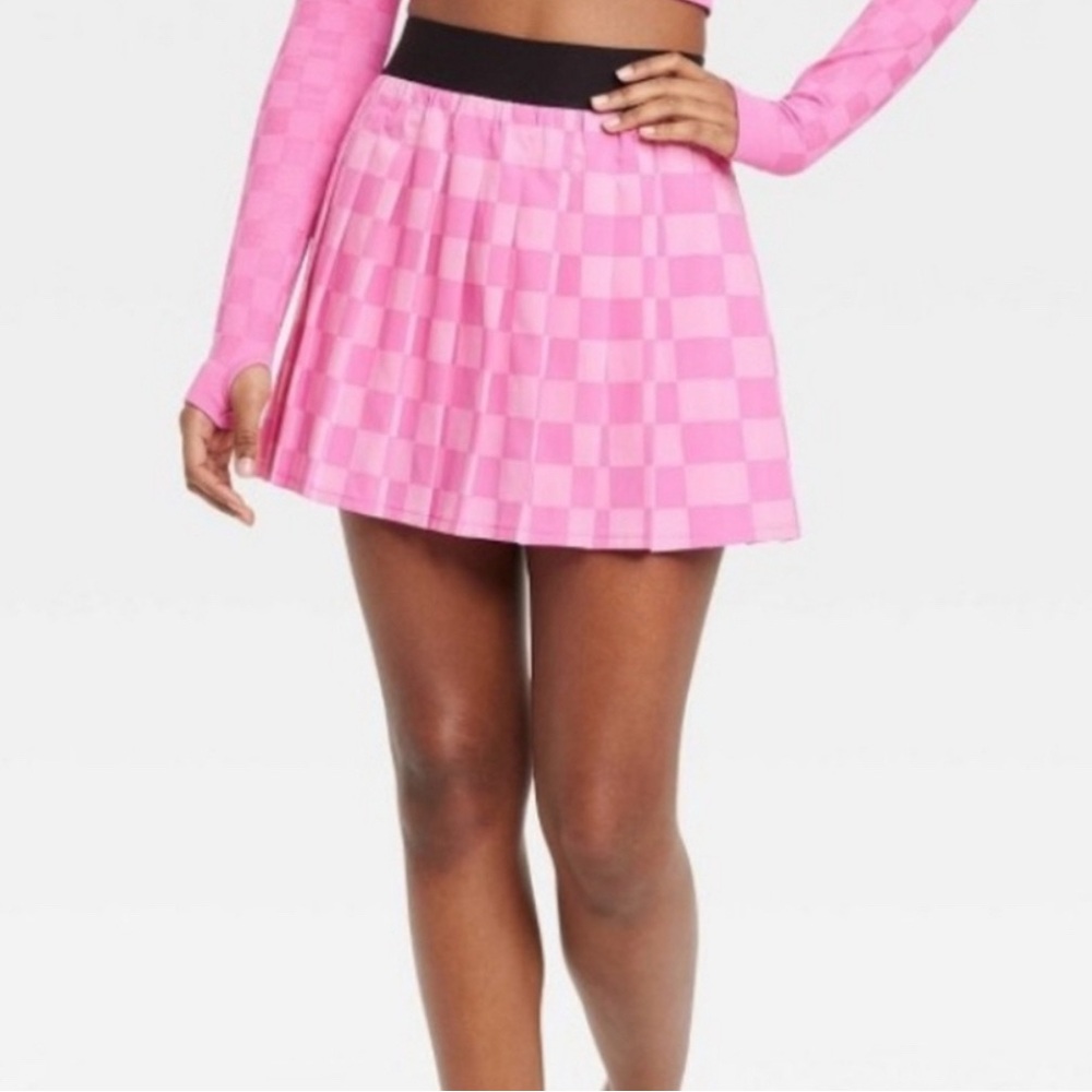 JoyLab Skirt Women's XL Pink Checkered Pleated Gym Breathable Activewear Skort